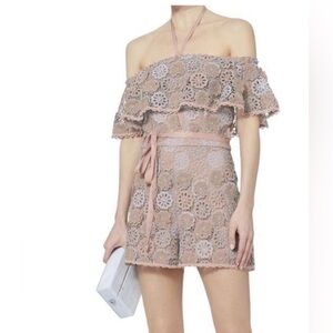 Alexis Boriana floral crochet lace romper cotton linen blend